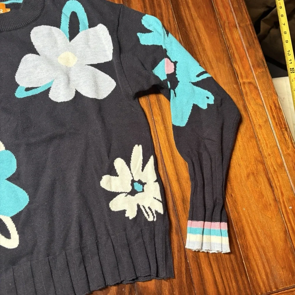 WISPR Brodie Floral Pullover Sweater Cotton Silk M Blue Pink Fun Retro A1826